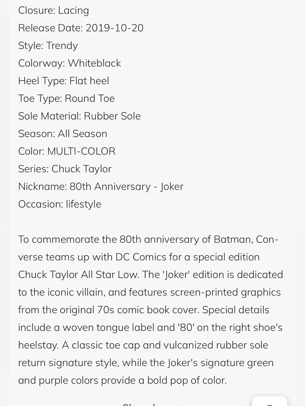 UNISEX The Batman x Converse Chuck Taylor All Star Low 80th anniversary sneakers - Picture 7 of 7